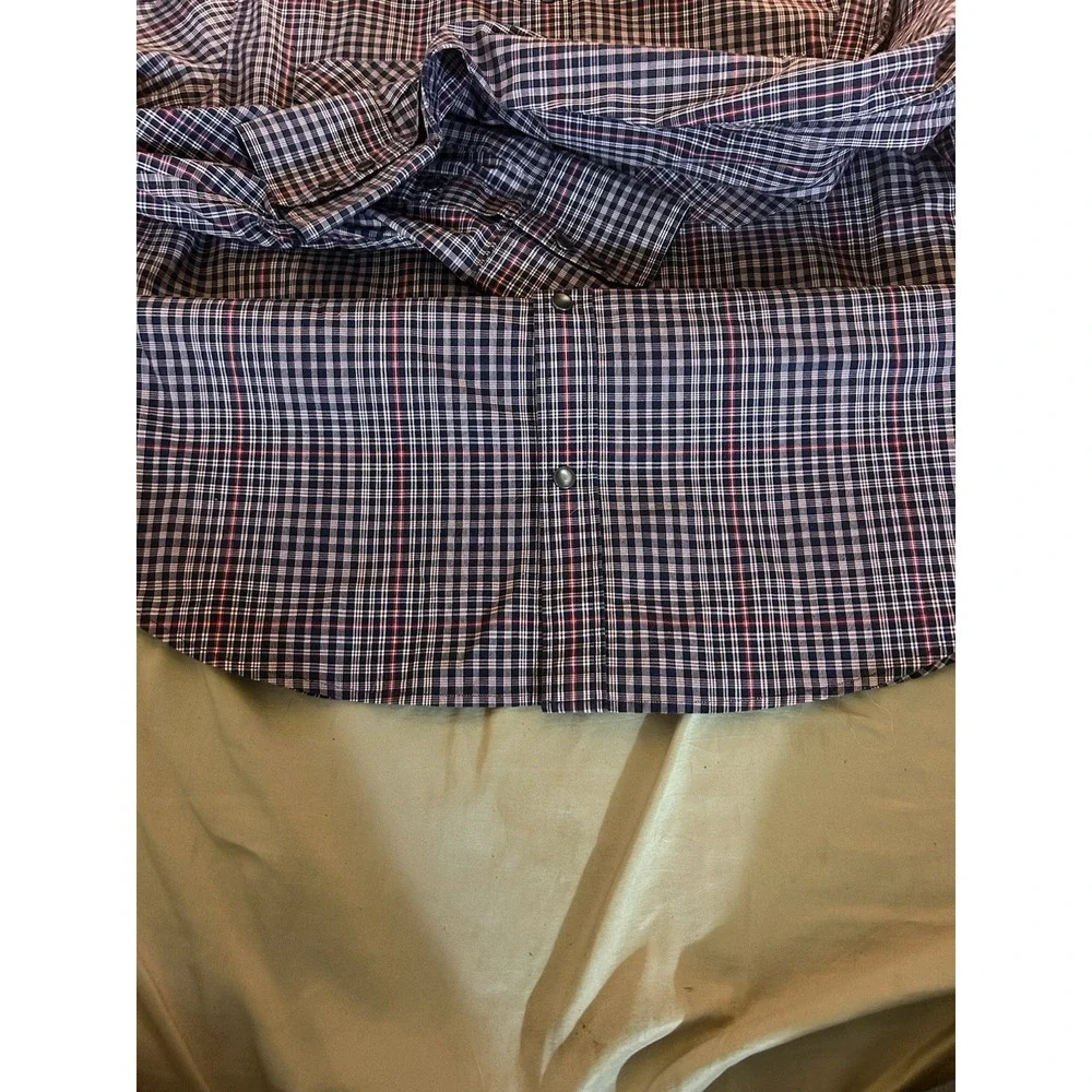 Banana Republic Mens Medium Plaid Western Snap Button Shirt Blue Red Long Sleeve